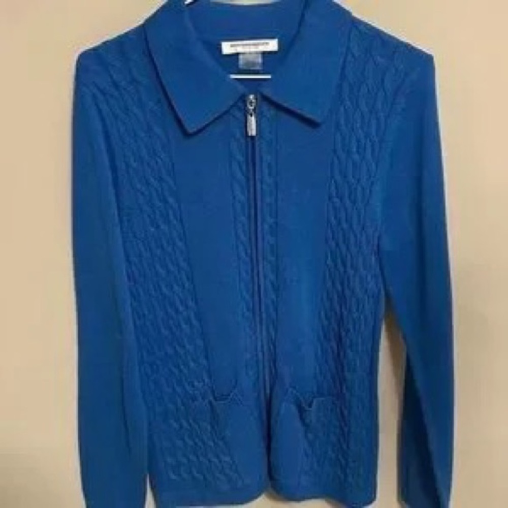 Allison Daley Royal Blue Zip-Front Cable Knit Cardigan